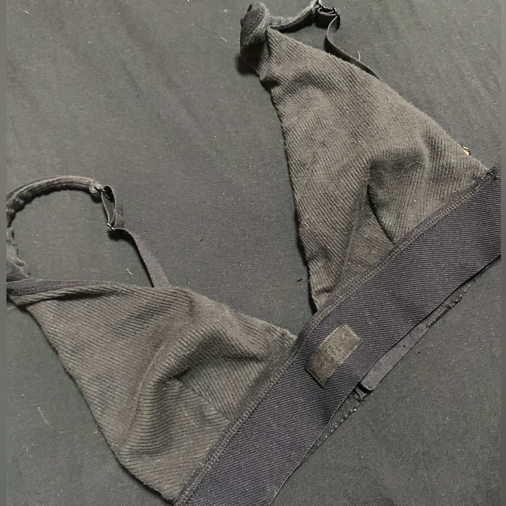 Size S Skims Cotton Rib Plunge Bralette Black/Soot
